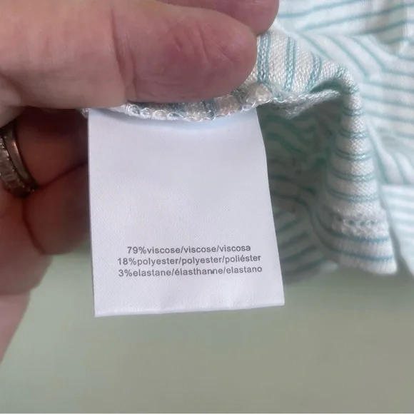 NWT H by Halston blue white Striped Crew Neck V-Back Long Sleeve Top Size Small - Picture 6 of 10